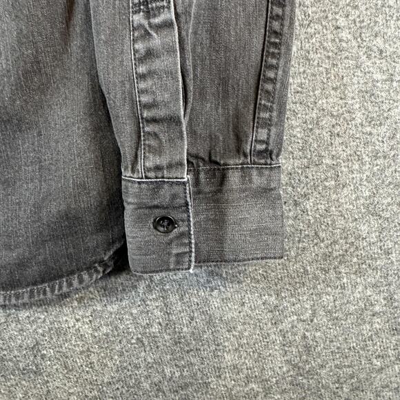 AllSaints Denim Shirt Mens XS Corduroy Collar Gray Flap Pockets Nice Fade - Picture 12 of 14